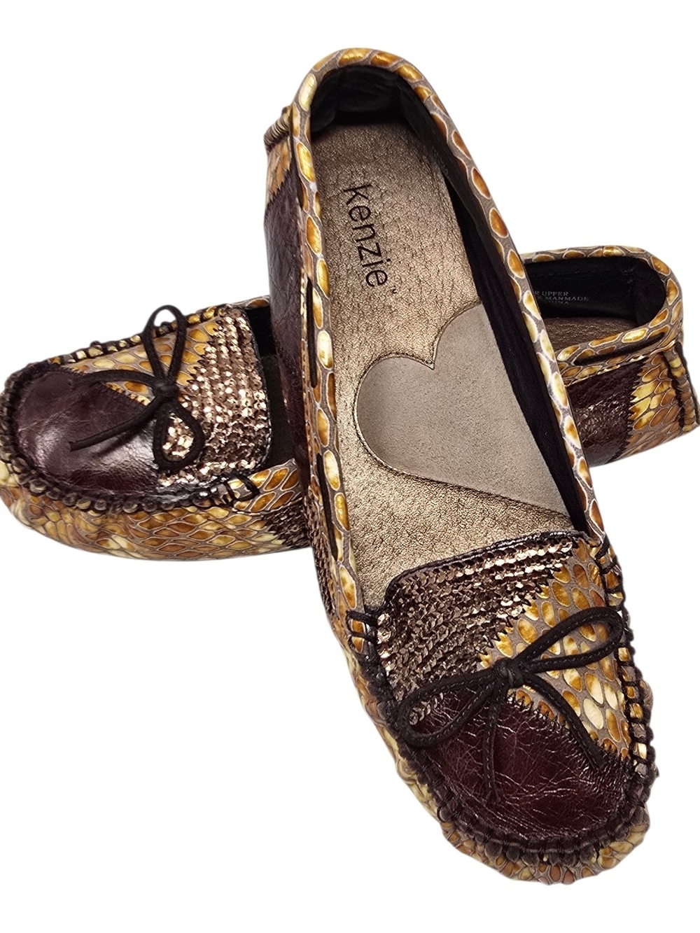 Kenzie Devia Snakeskin & Sequin Metallic Moccasin Flats